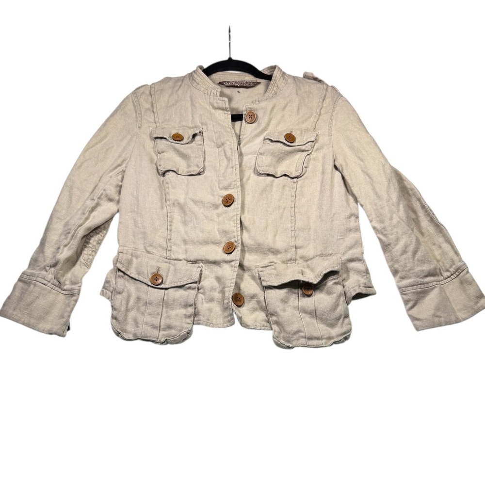 Banana Republic Heritage Linen Military Style Jacket Beige Size 10 Flax Material